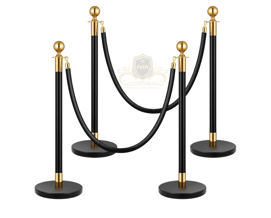 Black Stanchion Posts from Four Kees Events and Rentals inventory