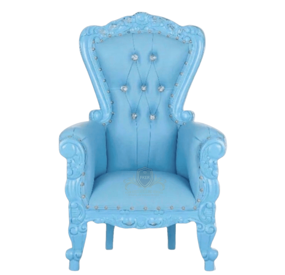 Blue Throne Chair from Four Kees Events and Rentals inventory