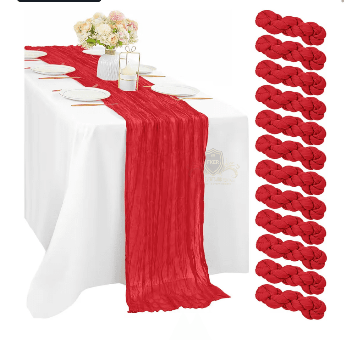 Cheesecloth Table Runners from Four Kees Events and Rentals inventory