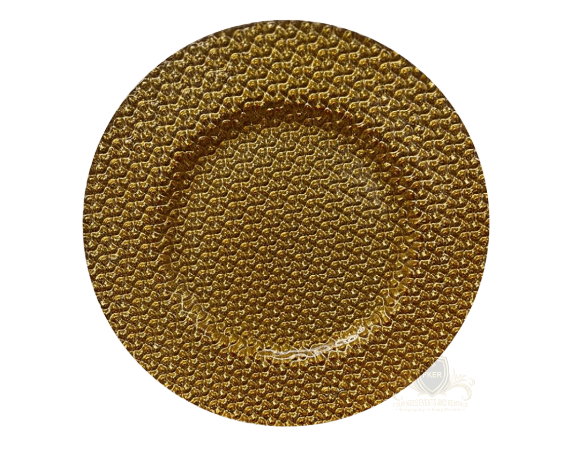 Gold Charger Plate from Four Kees Events and Rentals inventory