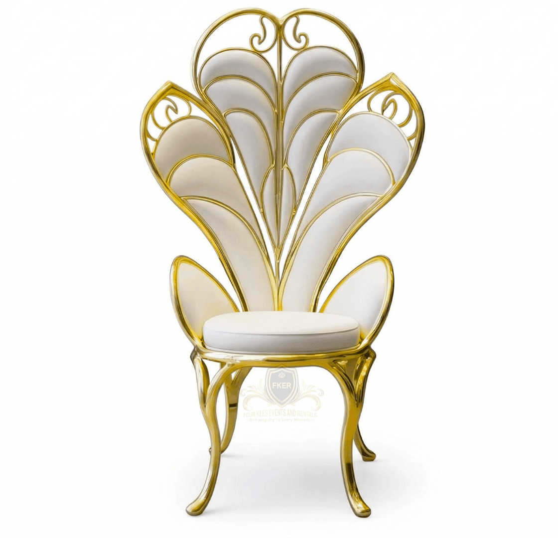 Gold Peacock Tail Chair from Four Kees Events and Rentals inventory