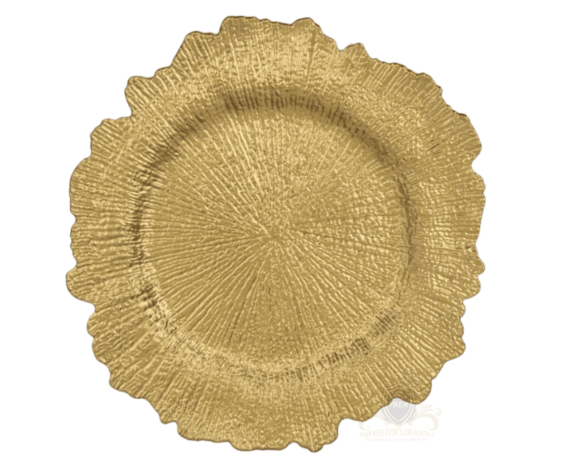 Gold Scalloped Charger Plate from Four Kees Events and Rentals inventory