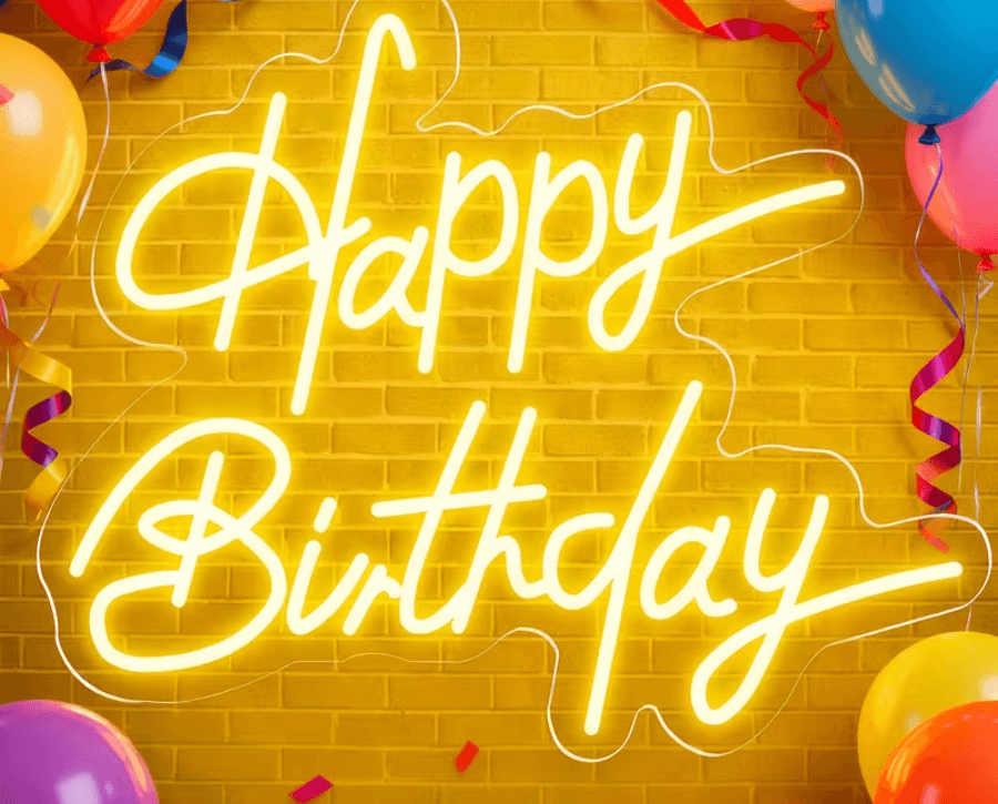 Happy Birthday Neon Sign Backdrop from Four Kees Events and Rentals inventory