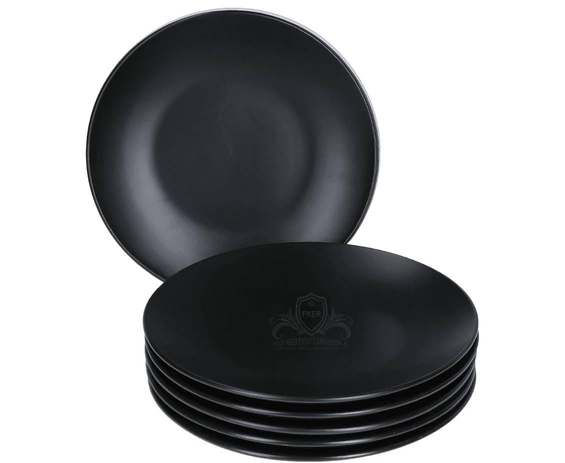 Matte Black Dessert Plate from Four Kees Events and Rentals inventory