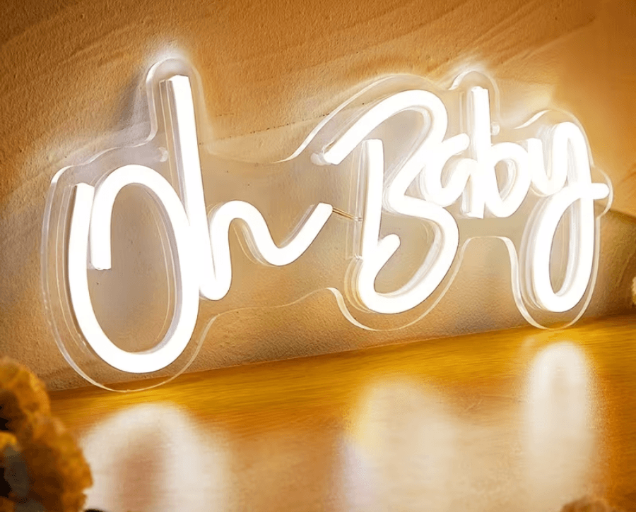 Oh Baby Neon Sign Backdrop from Four Kees Events and Rentals inventory