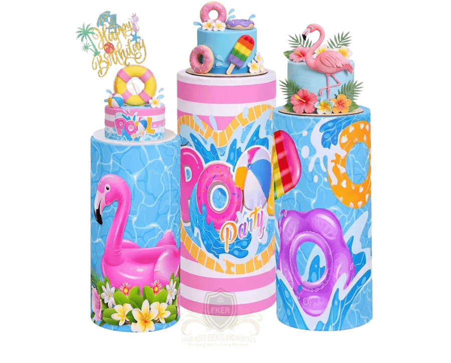 Pool Display Pedestals from Four Kees Events and Rentals inventory