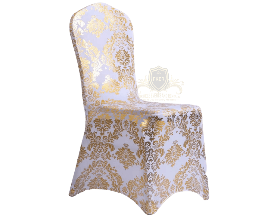 Spandex Chair Covers White Gold from Four Kees Events and Rentals inventory