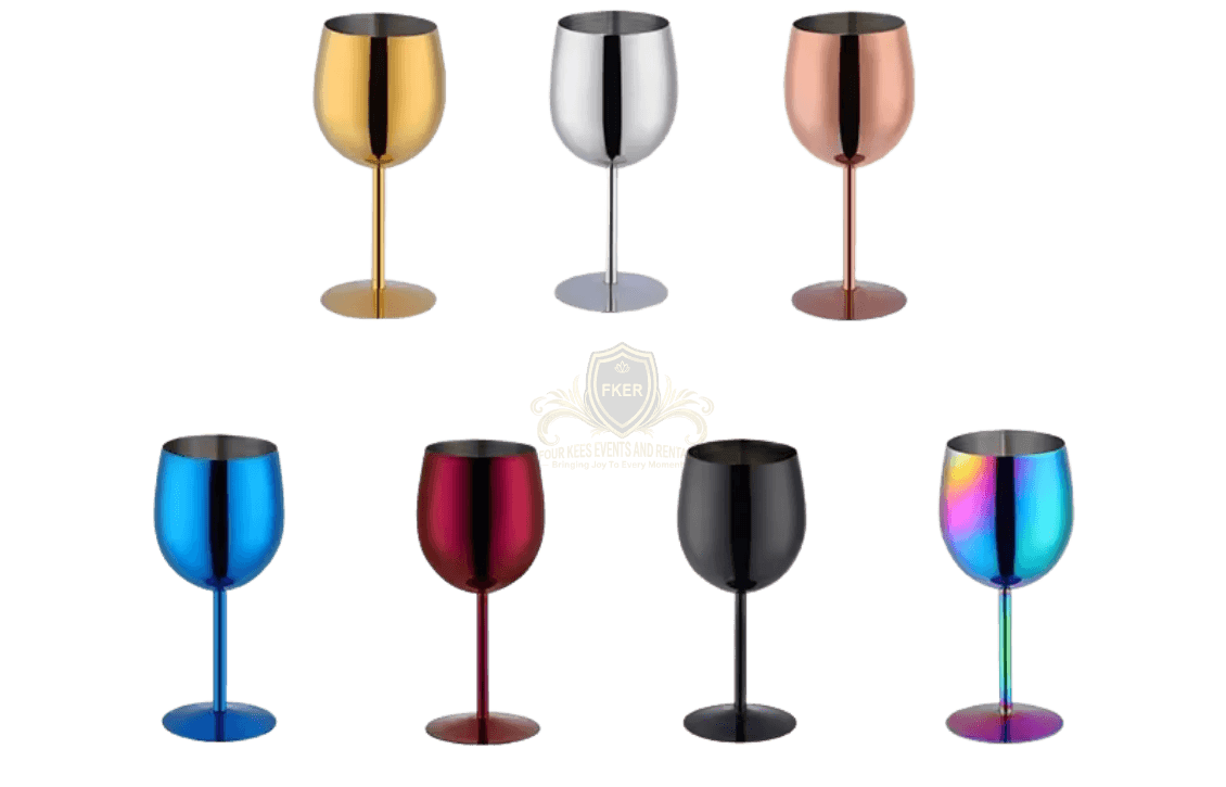 Stainless Steel Wine Glass from Four Kees Events and Rentals inventory