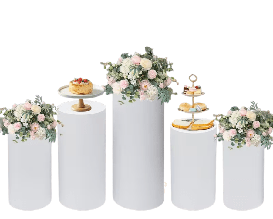 White Display Pedestals from Four Kees Events and Rentals inventory