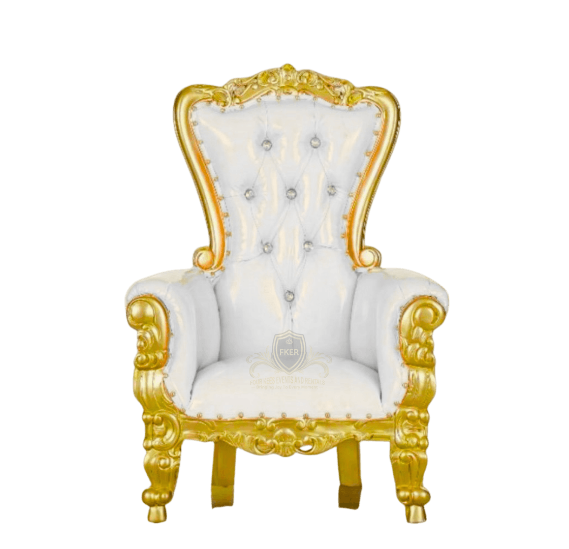 White Throne Chair from Four Kees Events and Rentals inventory