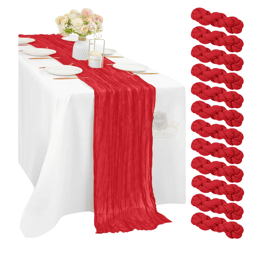 Cheesecloth Table Runners from Four Kees Events and Rentals inventory