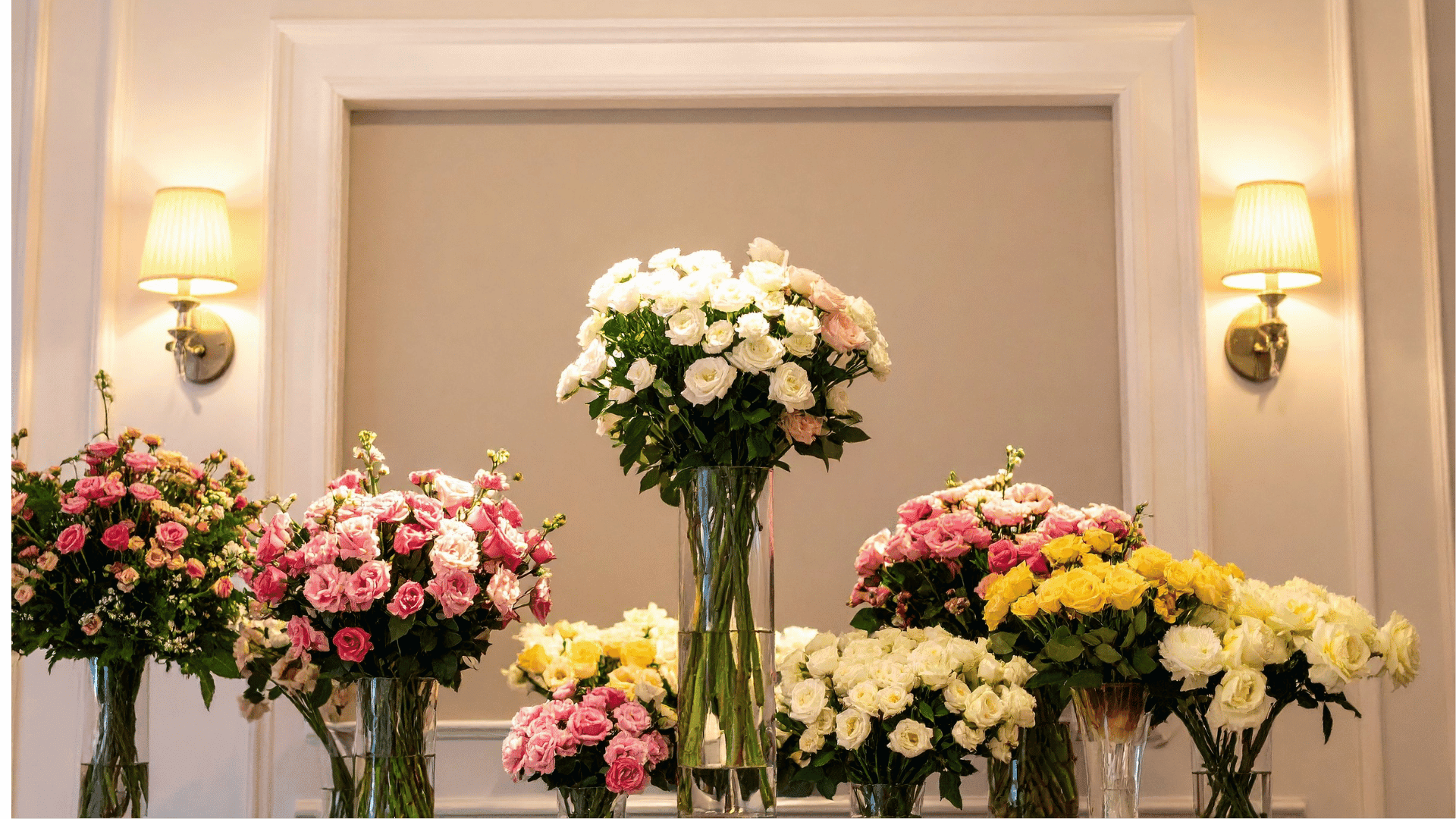 Colorful flower arrangements at a Four Kees styled event
